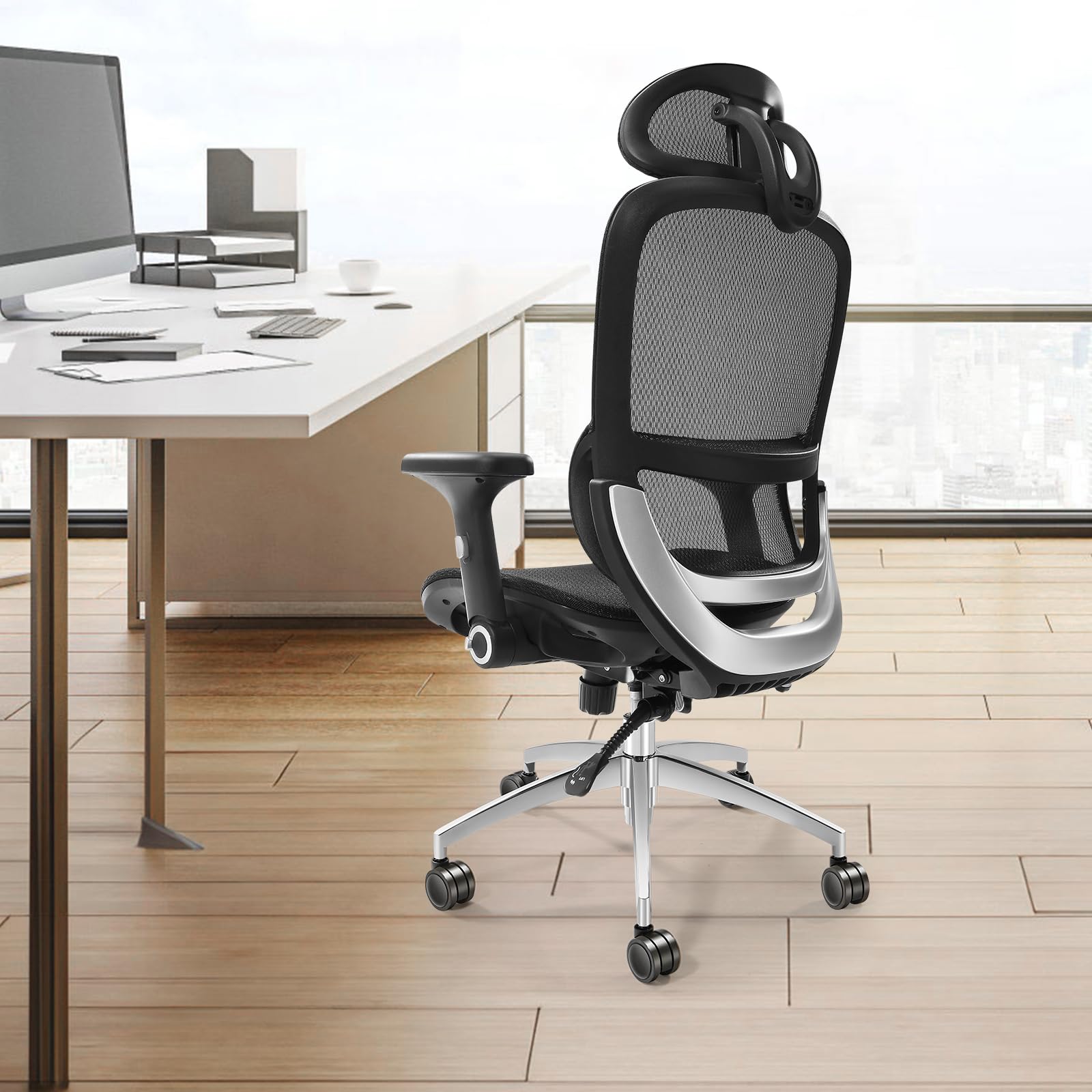 VEVOR Ergonomic Office Chair - High Back Mesh Desk Chair with Adjustable Headrest & Lumbar Support, Rolling Computer Chair for Home & Office Workspaces - Perfect for Long Hours of Comfortable Sitting