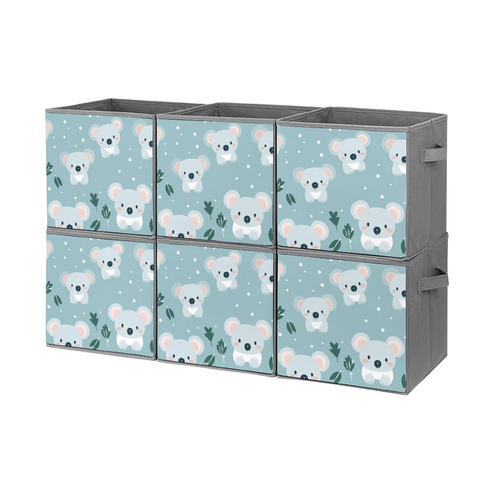 Foldable Storage Cubes Organizers with Handles - 6 Pack Square Storage Baskets for Closet, Nursery & Home Organization | Cute Koala Design