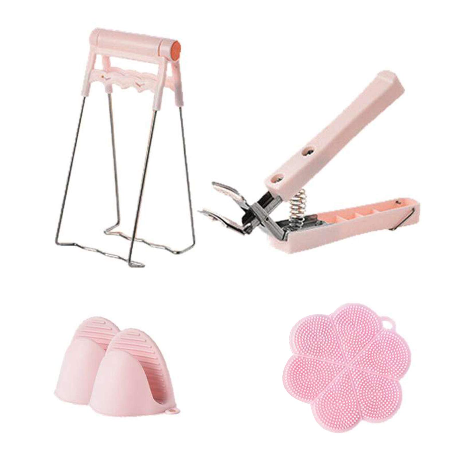 Non-Slip Heat Resistant Bowl Tray Clip & Insulation Mat Gloves Set - Anti-Scalding Kitchen Tools for Cooking, Baking & Serving - Pink Kitchen Accessories Gadgets for Safe Food Handling & Hot Dish Transport
