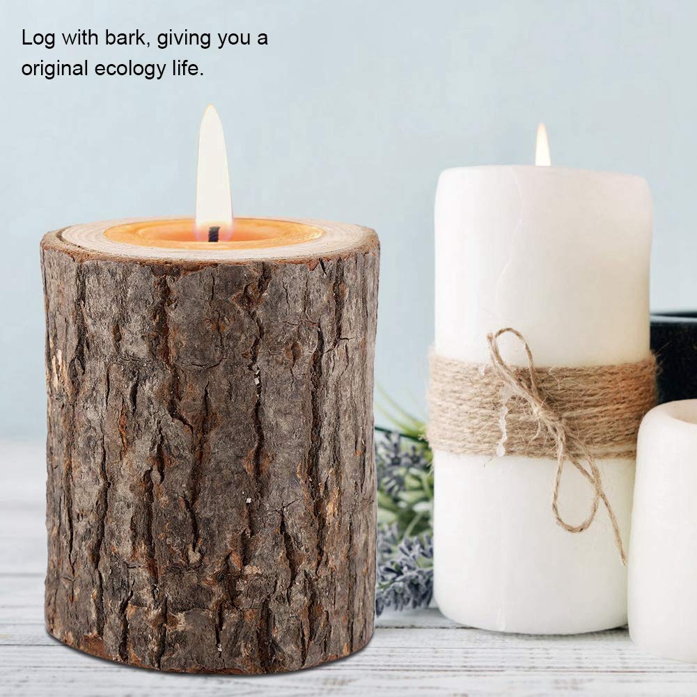 Wooden Timber Pile Candle Holder - Flameless LED Candlestick Stand with Log Flower Pot Decor (Tall) - Perfect for Rustic Home Decor, Wedding Centerpieces & Cozy Fireplace Ambiance