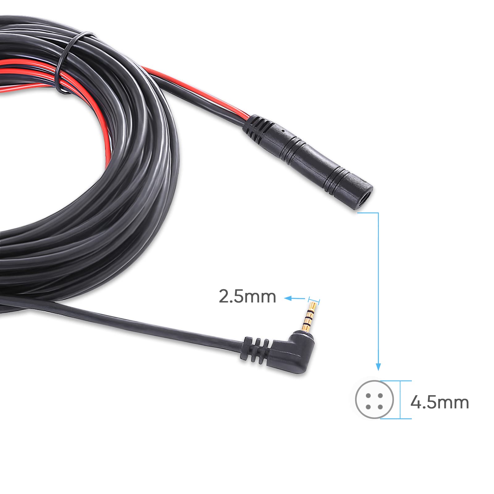33ft Dash Cam Rear Camera Cable - 4 Pin to 2.5mm Male Plug Wire for Mirror & Backup Cameras | Long Replacement Cord for Car Recorders, Reverse Cameras | Perfect for Pickup Trucks, SUVs, RVs & Buses | Enhanced Driving Safety & Parking Assistance