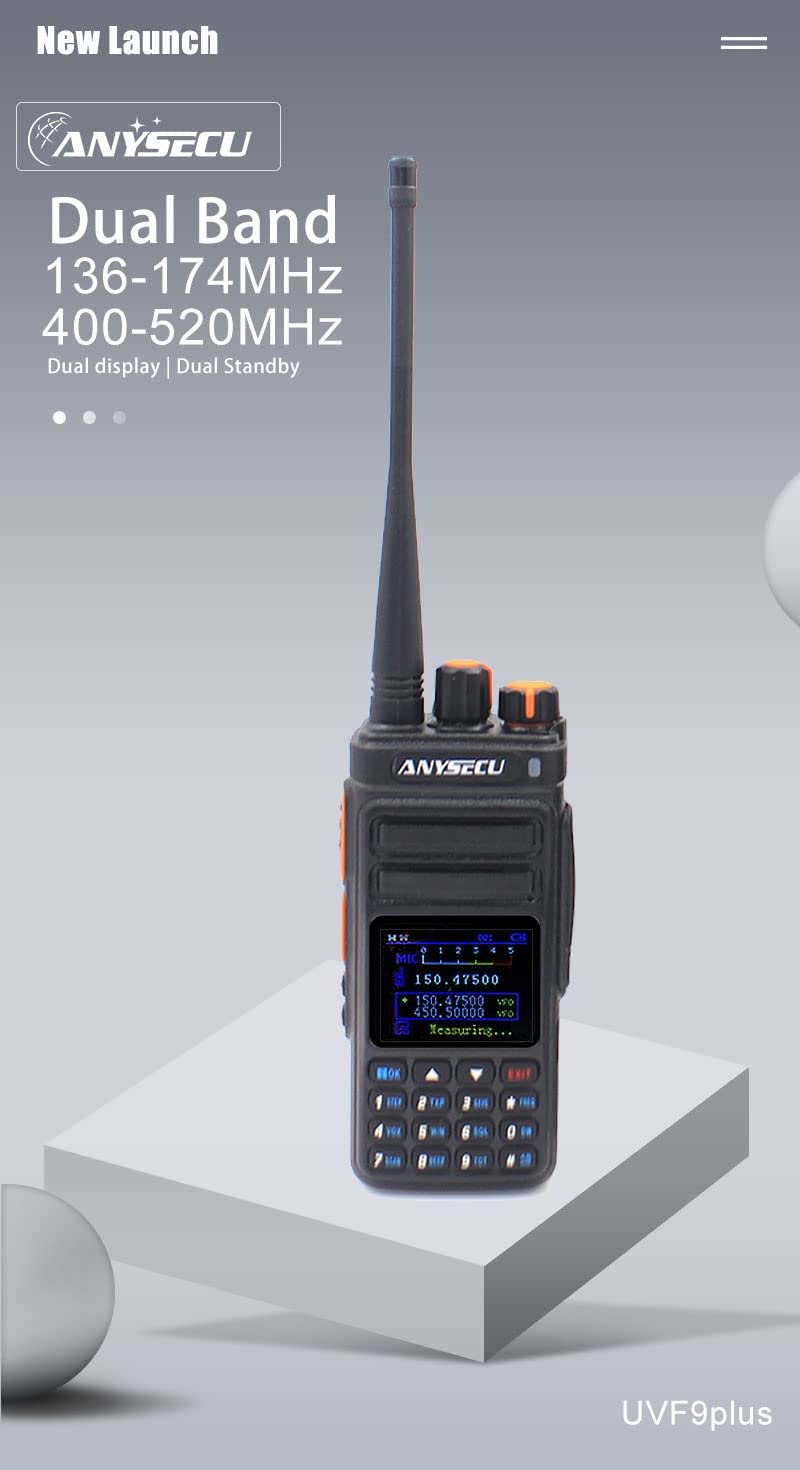 ANYSECU UVF9plus 10W UHF VHF Two-Way Radio with Frequency Counter - Long Range Walkie Talkie for Outdoor Adventures, Construction Sites & Emergency Communication