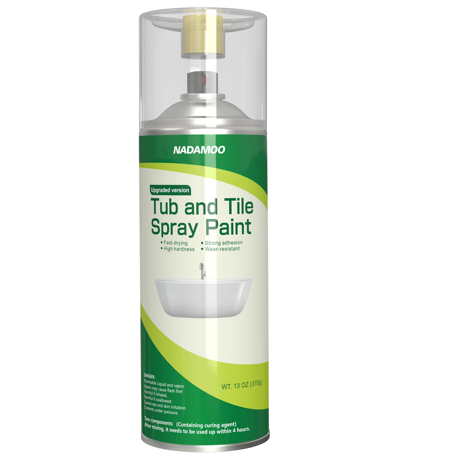 NADAMOO 2-Parts Tub and Tile Spray Paint - Semi-Gloss White Enamel Aerosol Refinishing Kit for Bathroom, Porcelain Bathtub, Sink (1 Can) - Easy DIY Bathroom Renovation & Home Improvement Solution
