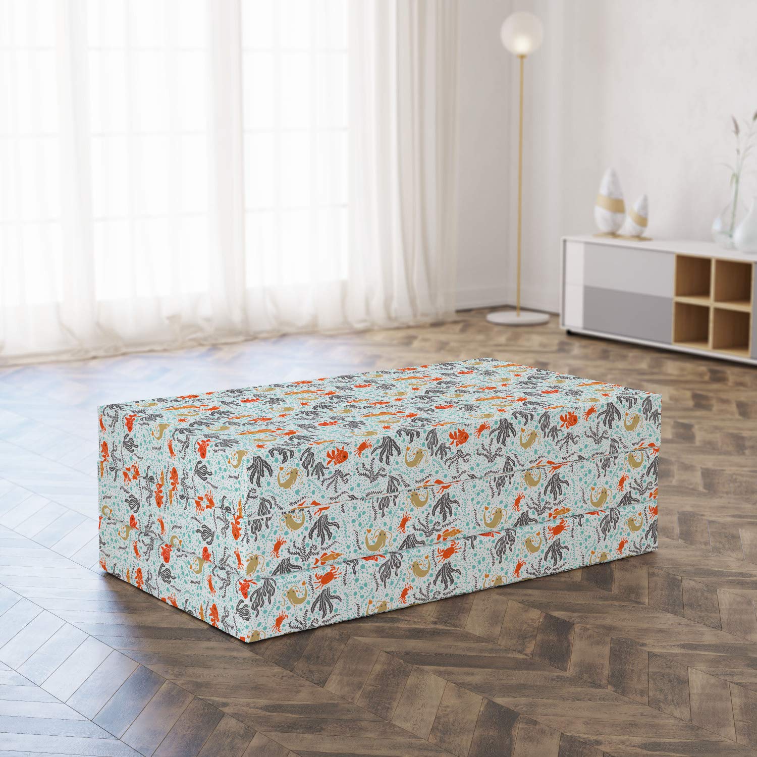 Ambesonne Marine Foldable Mattress - Ocean Bubbles and Reef Design, 78.7
