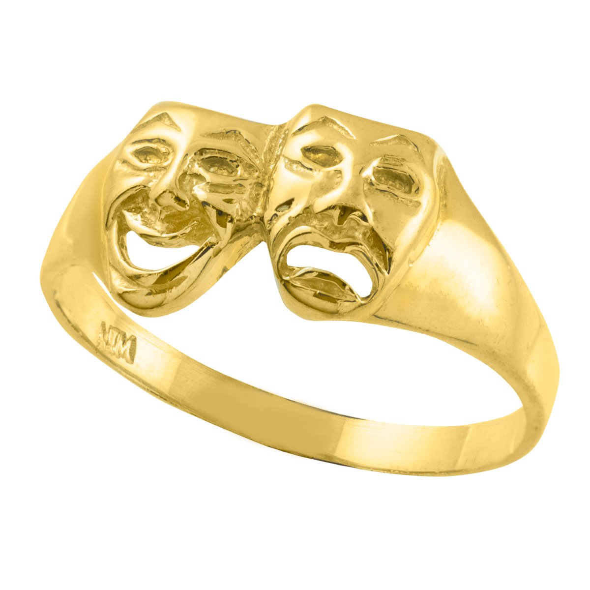 14k Yellow Gold Comedy and Tragedy Theater Masks Ring - High Polish Drama Jewelry for Actors, Performers, and Theater Lovers
