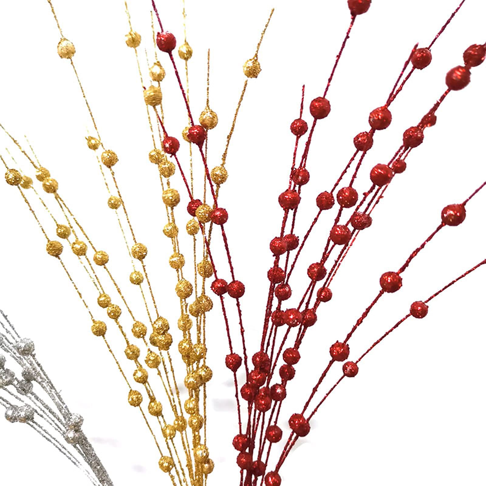 10 Pack Gold Glitter Artificial Berry Stems - 15.7 Inch Christmas Tree Picks for DIY Wreaths, Fireplace & Holiday Decor - Festive Home Decoration for Xmas, Parties & Gift Giving