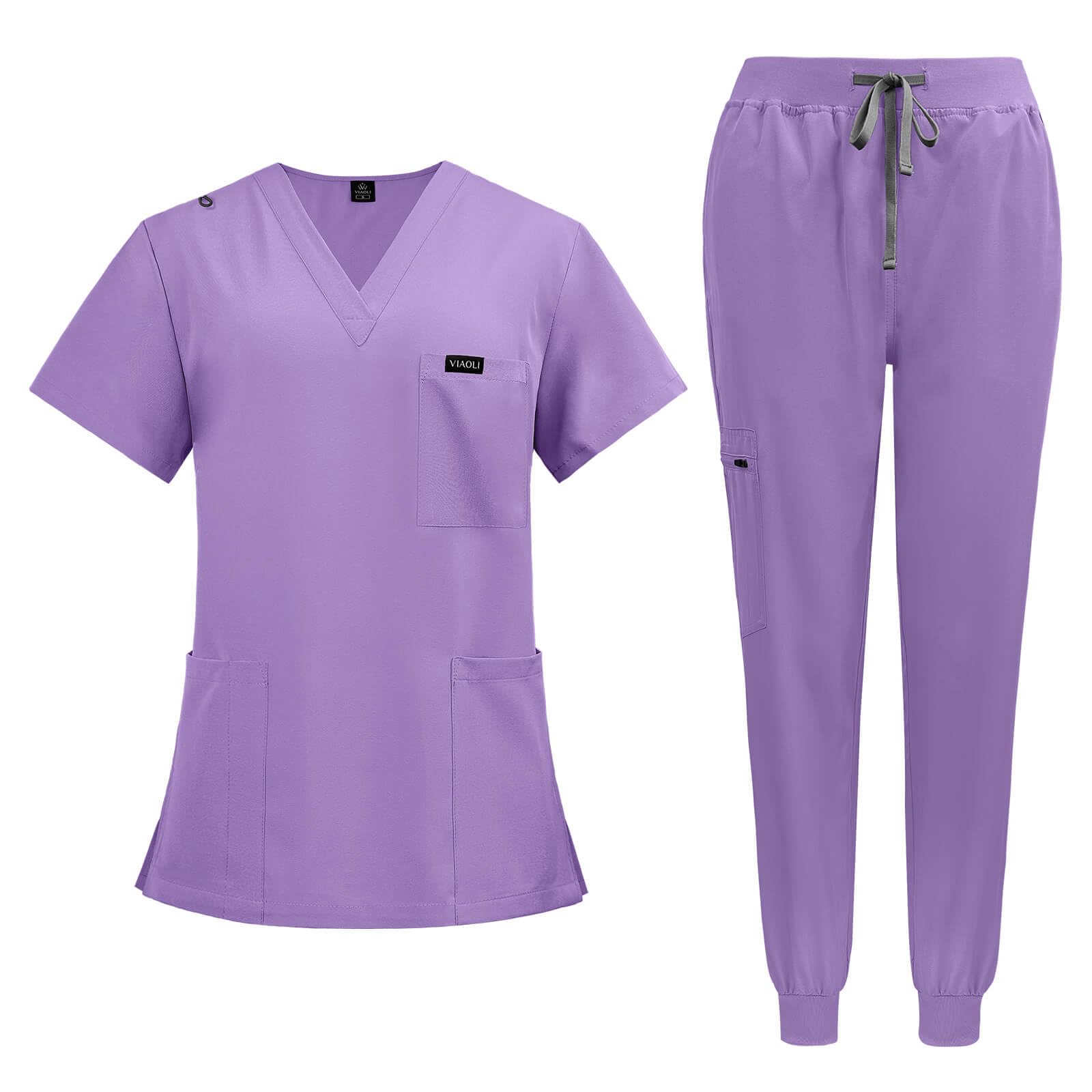VIAOLI Women's V-Neck Scrub Top & Yoga Jogger Pants Set - 8-Pocket Medical Nursing Uniform for Healthcare Professionals | Comfortable Workwear for Nurses, Doctors & Hospital Staff