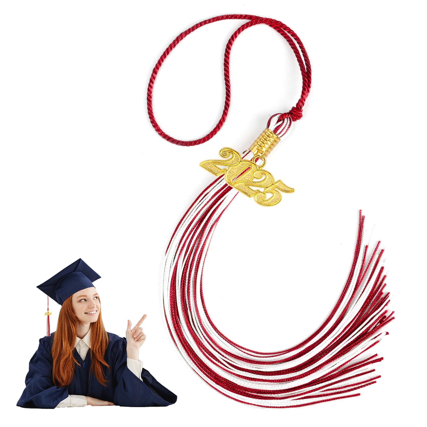 2025 Graduation Tassel - Red & White Commencement Tassel with Gold 2025 Charm for Graduation Caps | Perfect for Graduation Party Decorations & Gifts for Graduates | Ideal for High School, College, and University Graduation Ceremonies