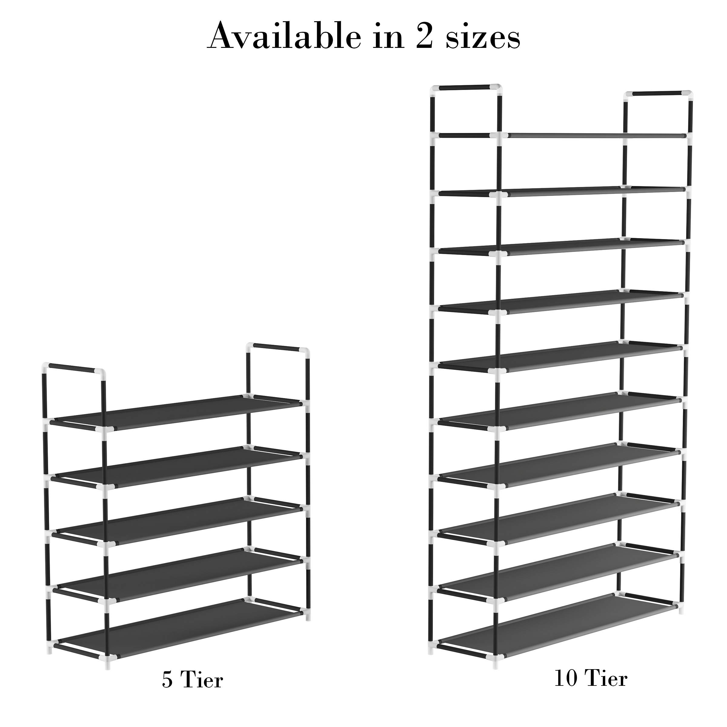 Lavish Home 10-Tier Shoe Storage Rack Organizer - Holds 50 Pairs of Sneakers, Heels & Boots - Space Saving Closet, Bathroom & Entryway Shoe Shelf (Black) - Perfect for Small Apartments & Organized Home Decor