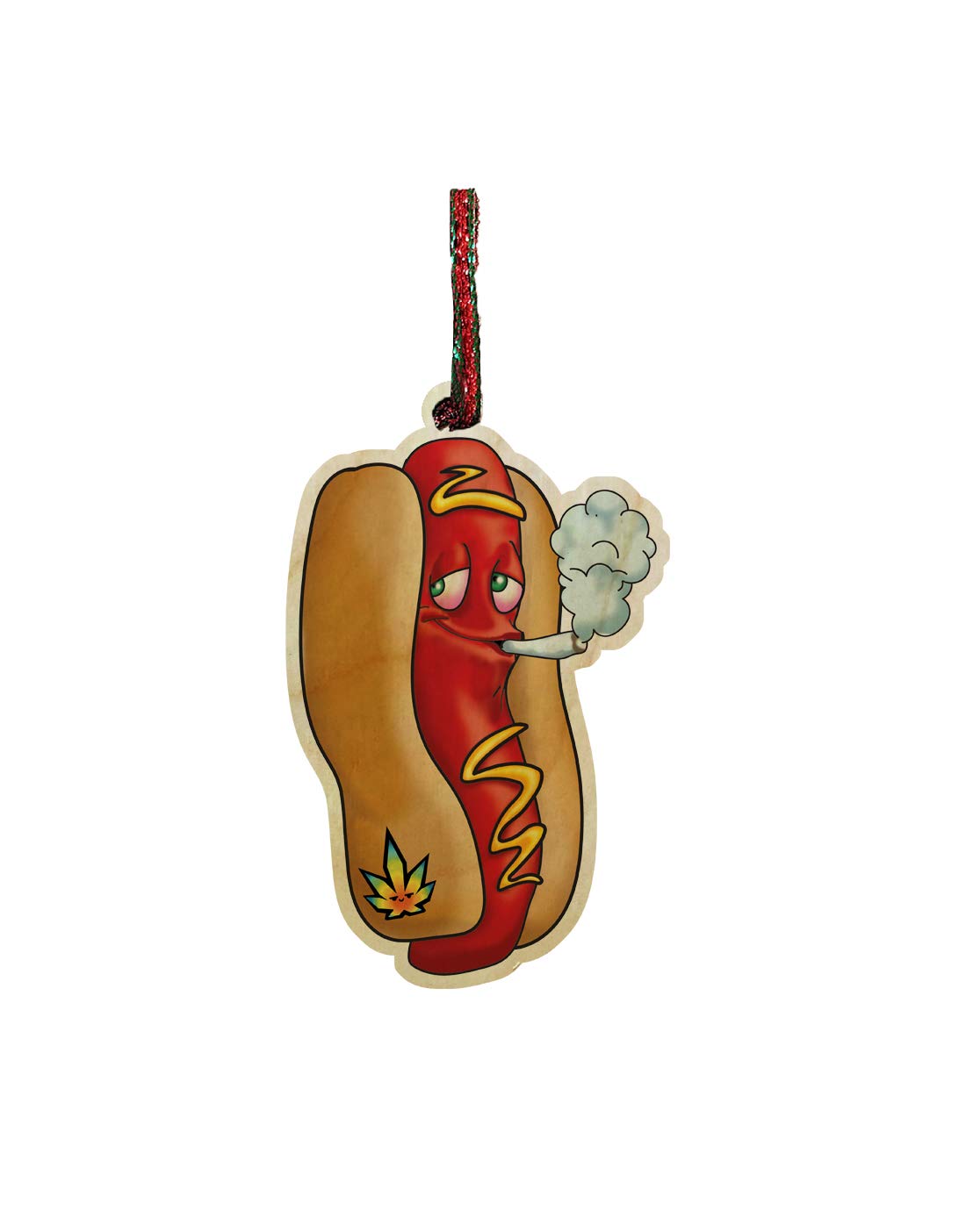 Funny Hot Dog Christmas Ornament - Wooden Engraved Mustard Covered Frankfurter in Bun - Unique Holiday Gift for BBQ Lovers & Pot Smoking Pals - Perfect for Tree Decor, Gift Exchange & Seasonal Party Decoration