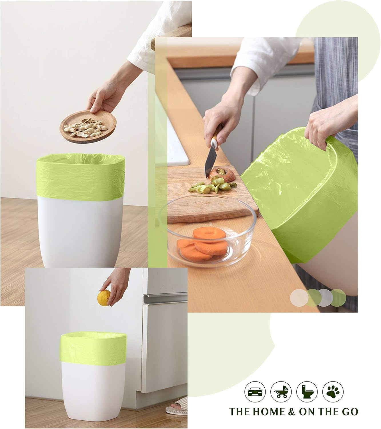 Eco-Friendly Compostable Trash Bags - 13 Gallon (55 Liter) Tall Kitchen Garbage Bags, 80 Count Unscented Biodegradable Trash Can Liners for Home, Office, Bathroom & Bedroom Waste - Perfect for Sustainable Living & Organic Waste Disposal (5 Rolls, Green)