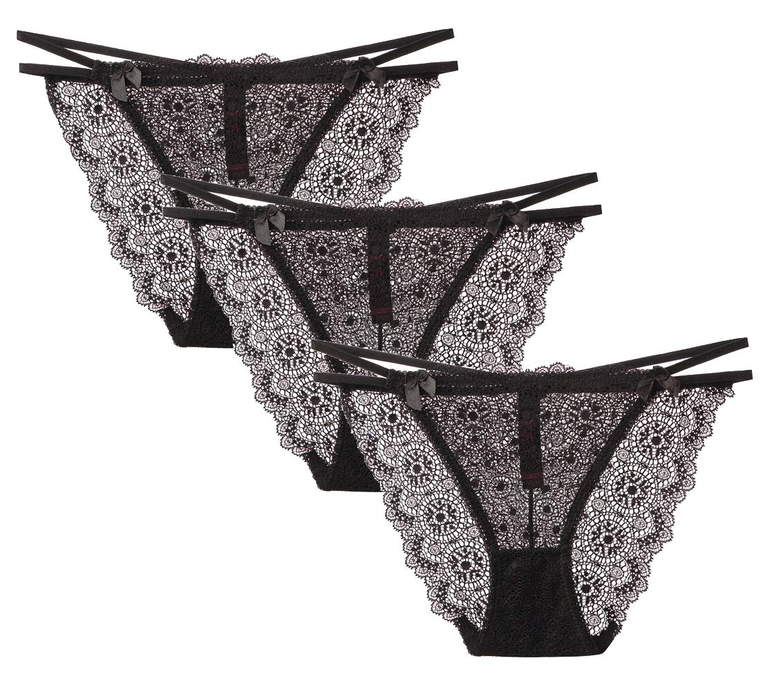 YOJEE 3 Pack Women's Lace Bikini Panties - Sexy String Underwear for Confidence | Perfect for Beach, Vacation & Romantic Occasions