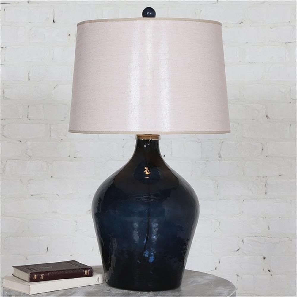 BOWERY HILL Modern Blue and Beige Glass Table Lamp - Perfect for Living Room, Bedroom & Office Decor