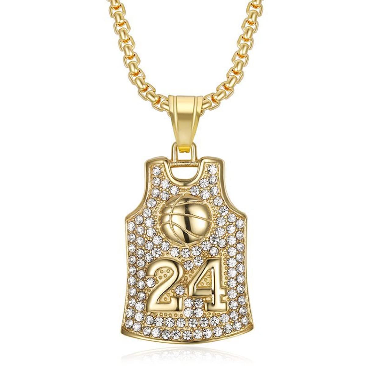 24 Basketball Jersey Necklace for Men - No.24 Basketball Pendant Jewelry - Rock Basketball Shirt Necklace - Perfect for Games, Gifts & Memorials