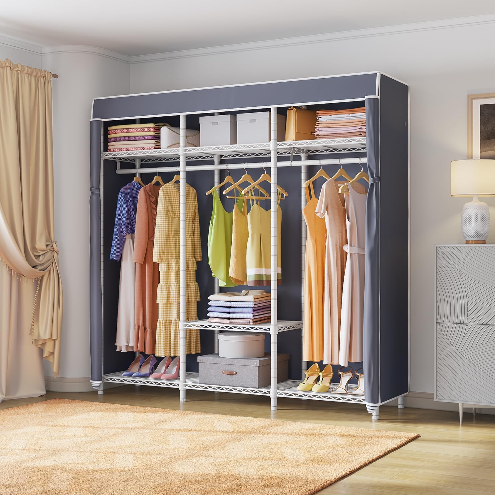 VIPEK V30C Heavy Duty Clothing Rack with Oxford Fabric Cover - Adjustable Shelves & Hanging Rods - Freestanding Wardrobe for Closet Organization - Perfect for Bedroom, Laundry Room, or Dorm Storage