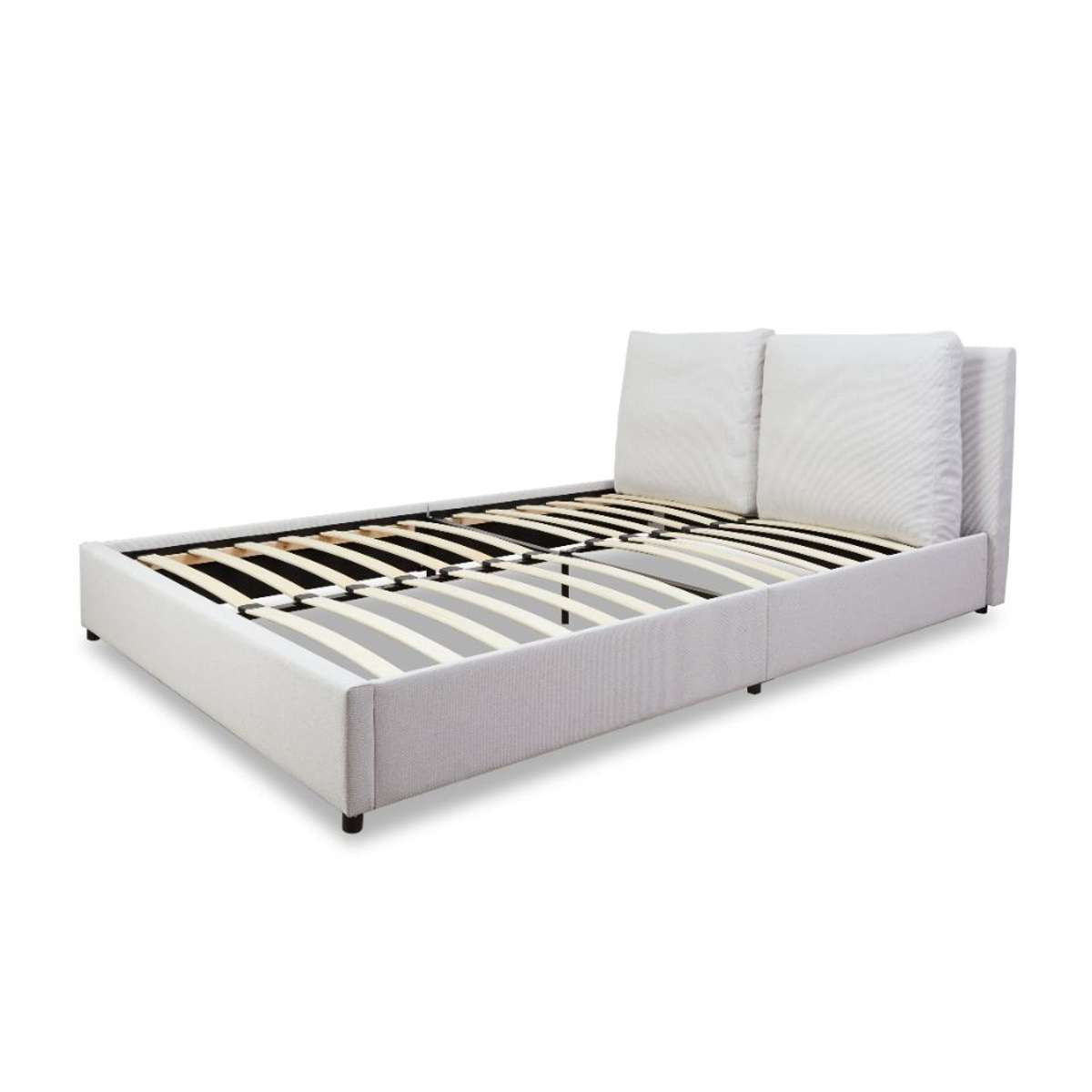 Reeve Cushion Queen Bed Frame - Beige Upholstered Platform Bed with Headboard | Perfect for Modern Bedrooms & Guest Rooms