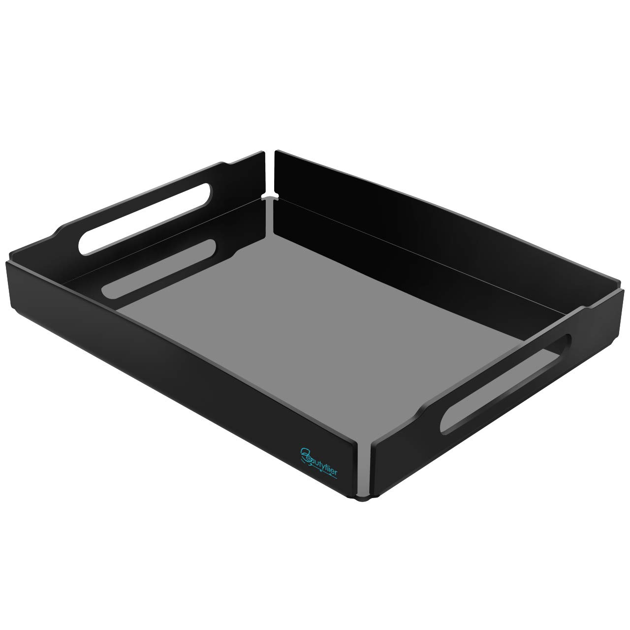 Beautyflier 14x11 Inches Acrylic Serving Tray with Handles - Multipurpose Kitchen, Bathroom & Vanity Organizer for Coffee, Wine, Breakfast, Appetizers, Makeup & Decor (Black) | Perfect for Home, Office & Hotel Use