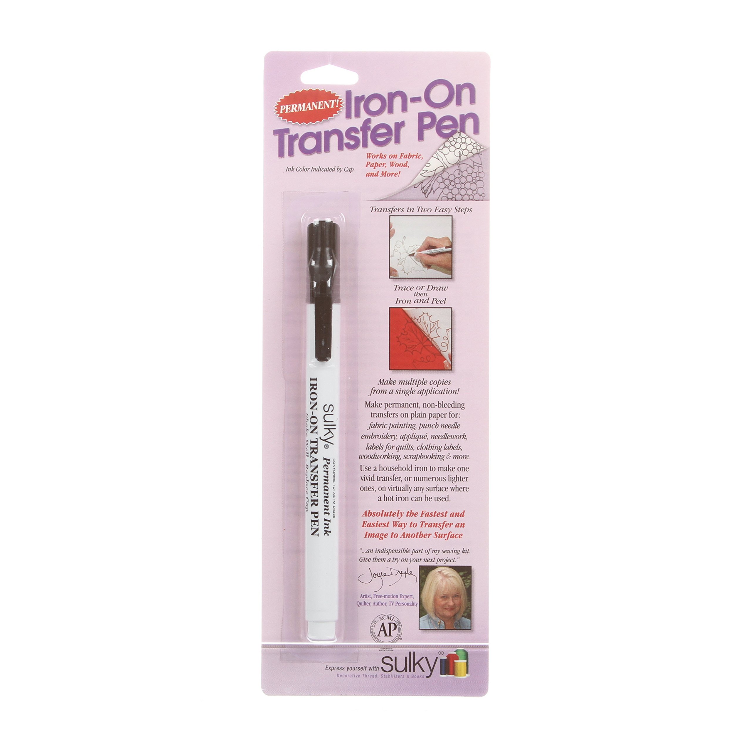 Sulky Iron-On Transfer Pen - Black Fabric Marker for DIY Crafts, T-Shirt Designs & Custom Apparel - Permanent Ink for Cotton, Polyester & More