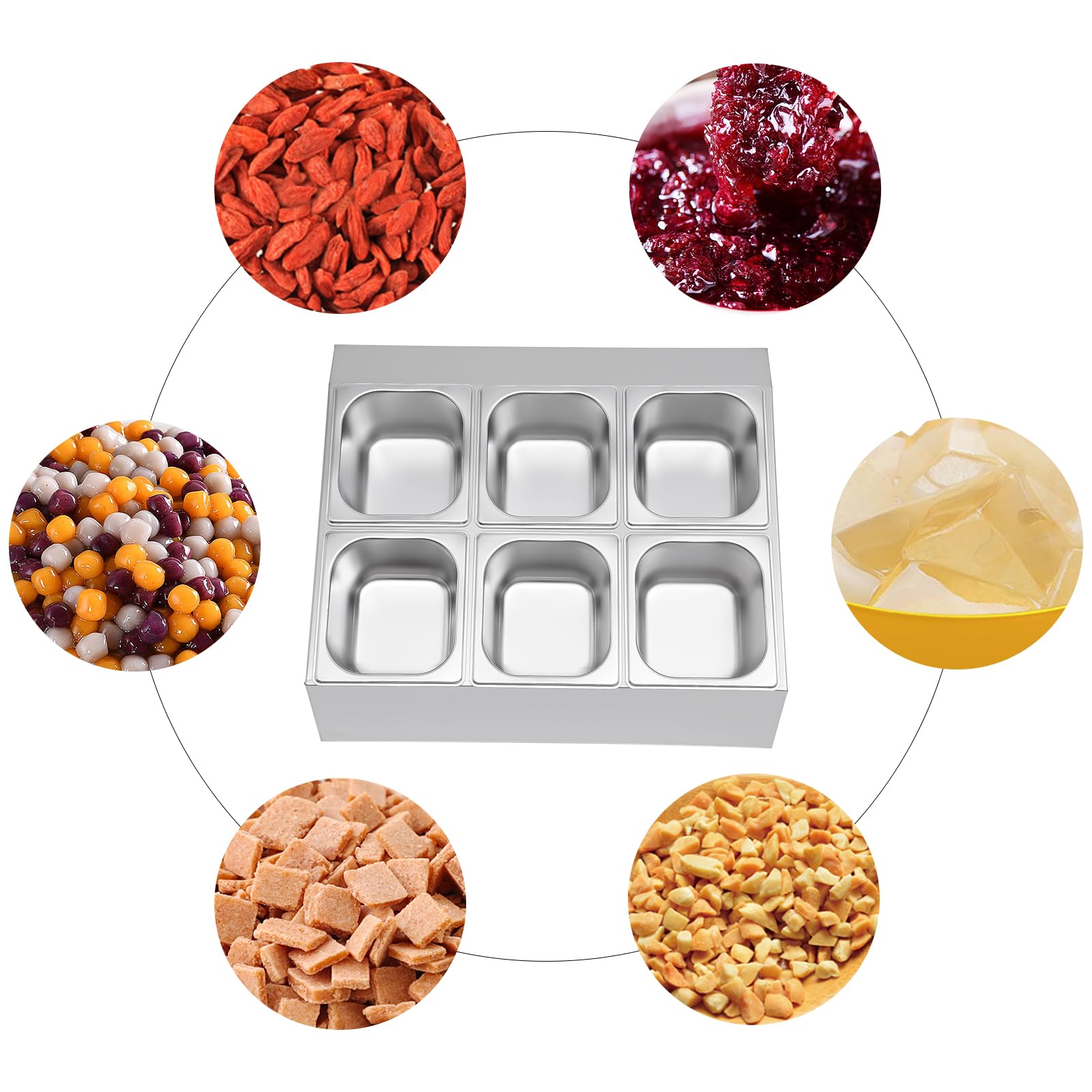Stainless Steel Spice Rack Shelf with 6 Pans & 6 Ladles - Countertop Organizer for Seasonings, Sauces, Jams, Fruits - Space-Saving Inclined Kitchen Pantry Storage (2 Rows) - Perfect for Home Cooking, Baking & Restaurant Use