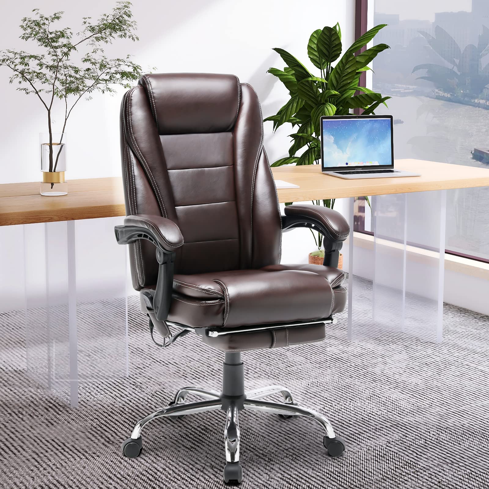 Premium Ergonomic Executive Office Chair with High Back Lumbar Support - Adjustable Height, Reclining with Footrest & Massage Heating - Perfect for Home Office, Gaming & Workspace Comfort