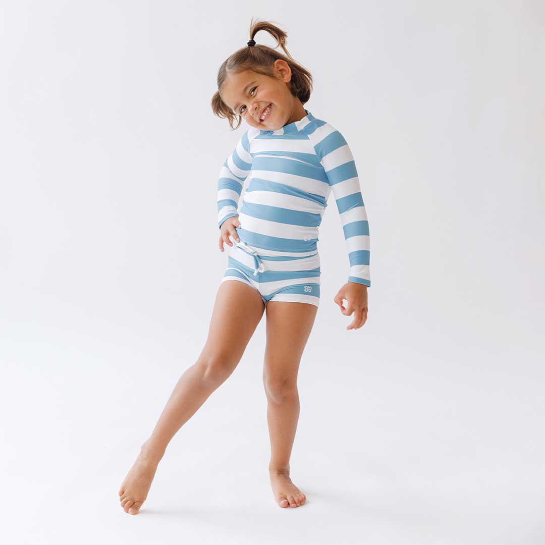 Kids' UV Protection Mini Rash Guard and Swim Shorts Set - Horizon Blue | UPF 50+ Sun Safe Swimwear for Boys & Girls | Perfect for Beach, Pool & Water Sports
