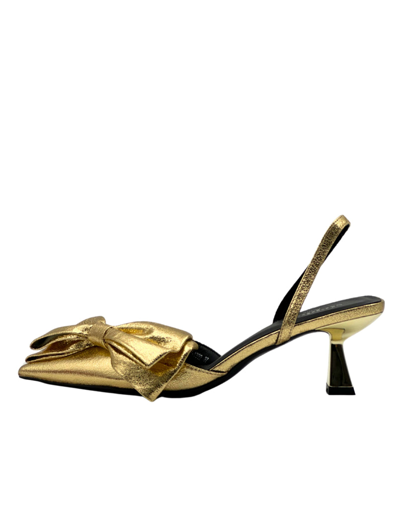 Bella Bow Slingback Heels for Women - Gold Elegant Dress Shoes for Party, Wedding & Evening Wear - Comfortable High Heel Pumps for Special Occasions