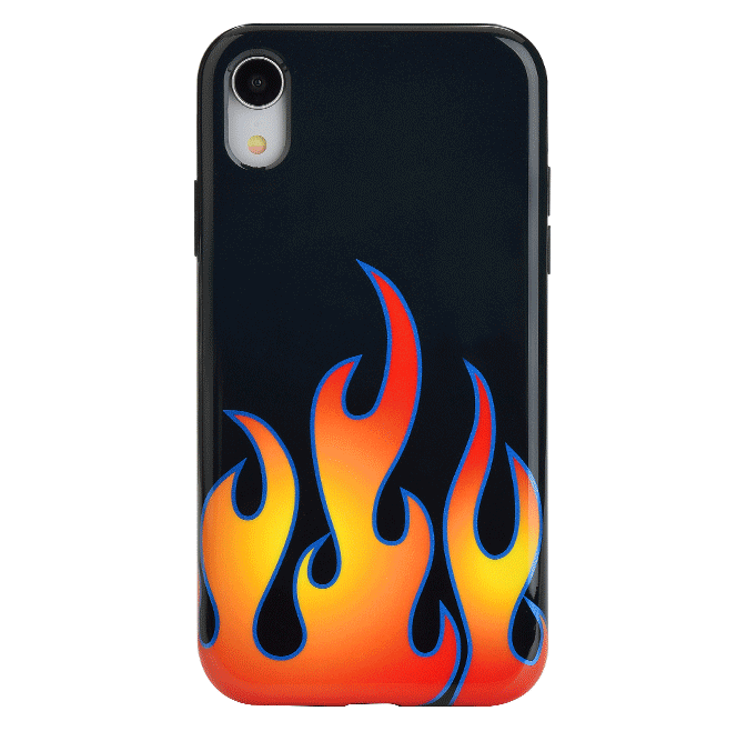 Blue Chrome Flames iPhone Case - Shockproof Protective Cover for iPhone 13/14/15 Pro Max - Stylish Glossy Design for Everyday Use & Gaming