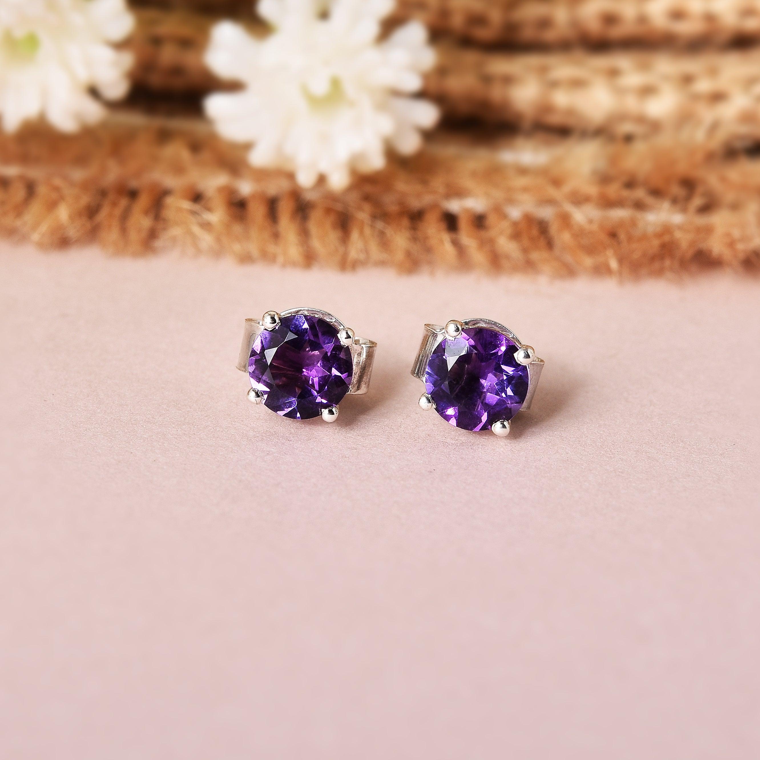 Natural Purple Amethyst Stud Earrings for Women - 925 Sterling Silver Minimalist Dainty Jewelry - Perfect for Everyday Wear, Gifts & Special Occasions