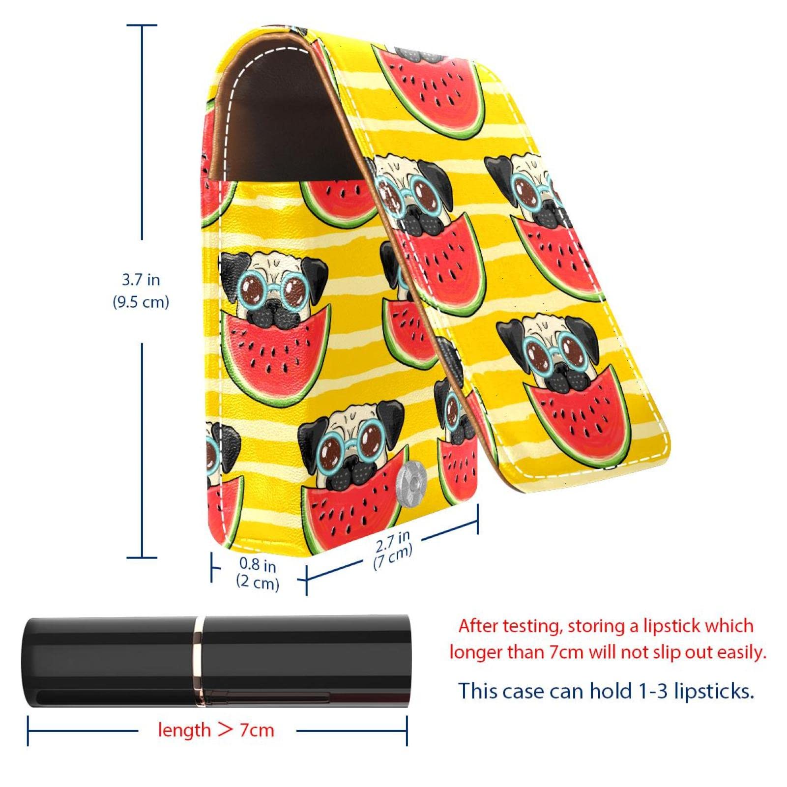 Personalized Lipstick Case - Portable Makeup Bag & Cosmetic Pouch Organizer with Cute Pug Watermelon Design | Perfect for Travel, Home Storage & Gift Giving