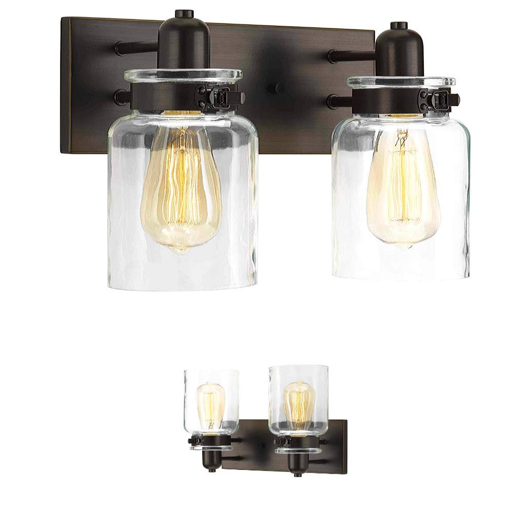 Antique Bronze Bathroom Vanity Light Fixture - 2-Light LED Wall Sconce (100W Equivalent, Bulbs Not Included) for Mirror Lighting, Bathroom Interior & Modern Home Decor
