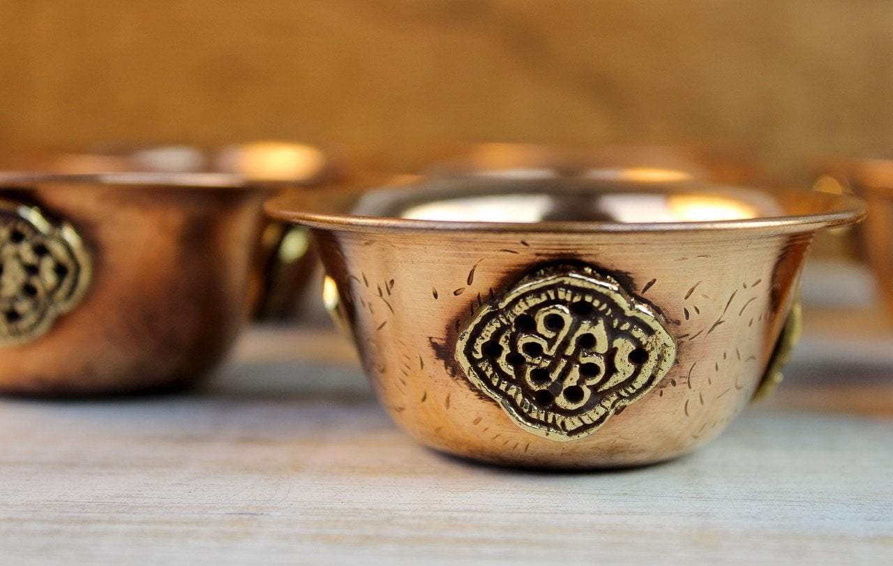 2 3/4 Inch Copper Medallion Offering Bowls - Handcrafted Spiritual Altar Dishes for Rituals, Ceremonies & Home Decor | Perfect for Pooja, Buddhist Altars & Gift Giving