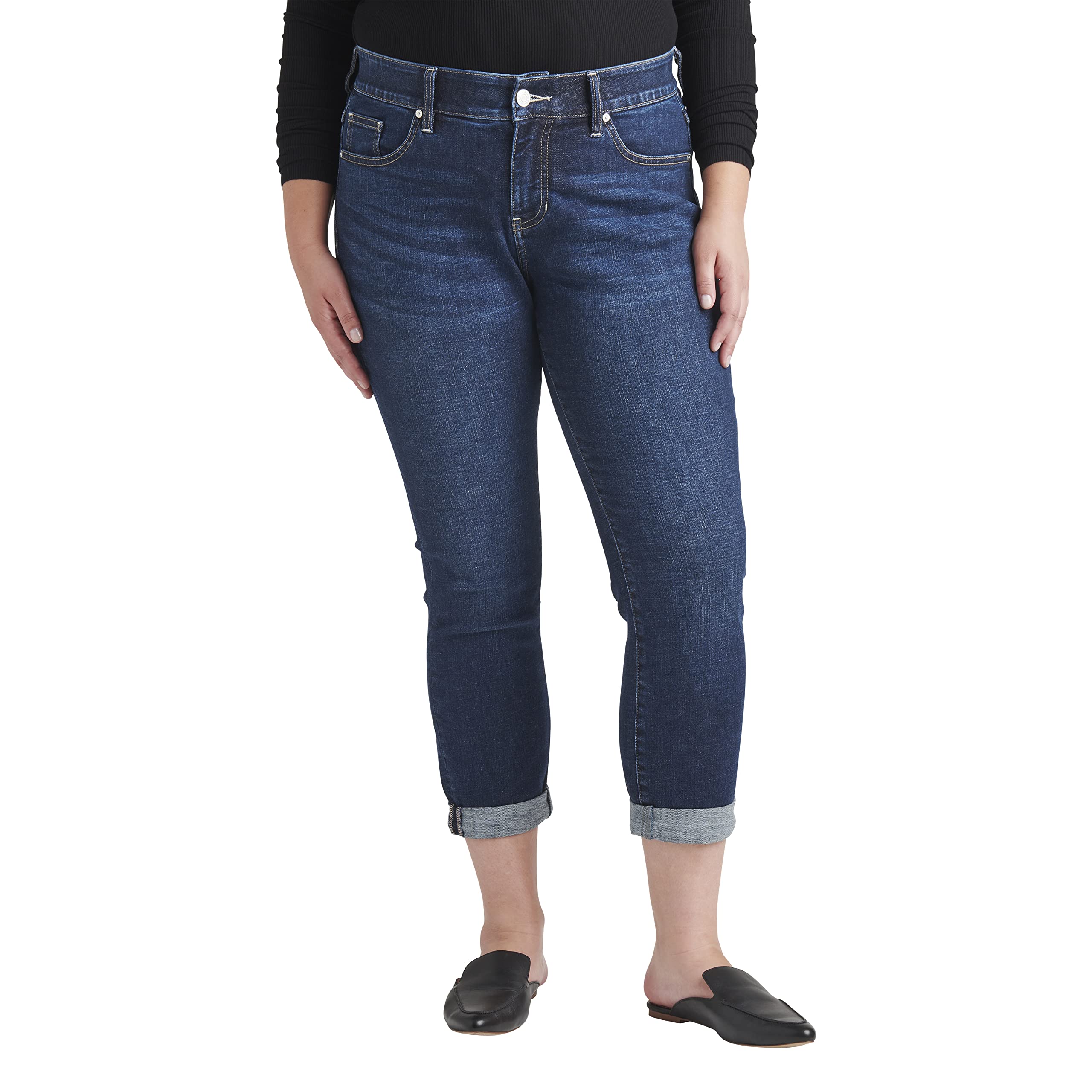 JAG Women's Plus Size Carter Mid Rise Girlfriend Jeans - Comfortable Stretch Denim for Curvy Women | Perfect for Casual Outfits, Work & Everyday Wear