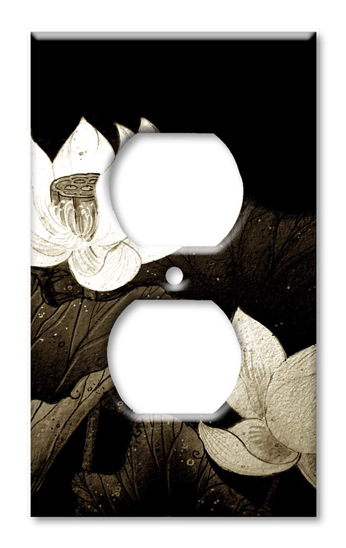 Oversized Art Plates - Jumbo Outlet Cover - Large Switch Plate Cover with Black & White Floral Design - Made in USA - Perfect for Home Decor & Wall Outlet Protection