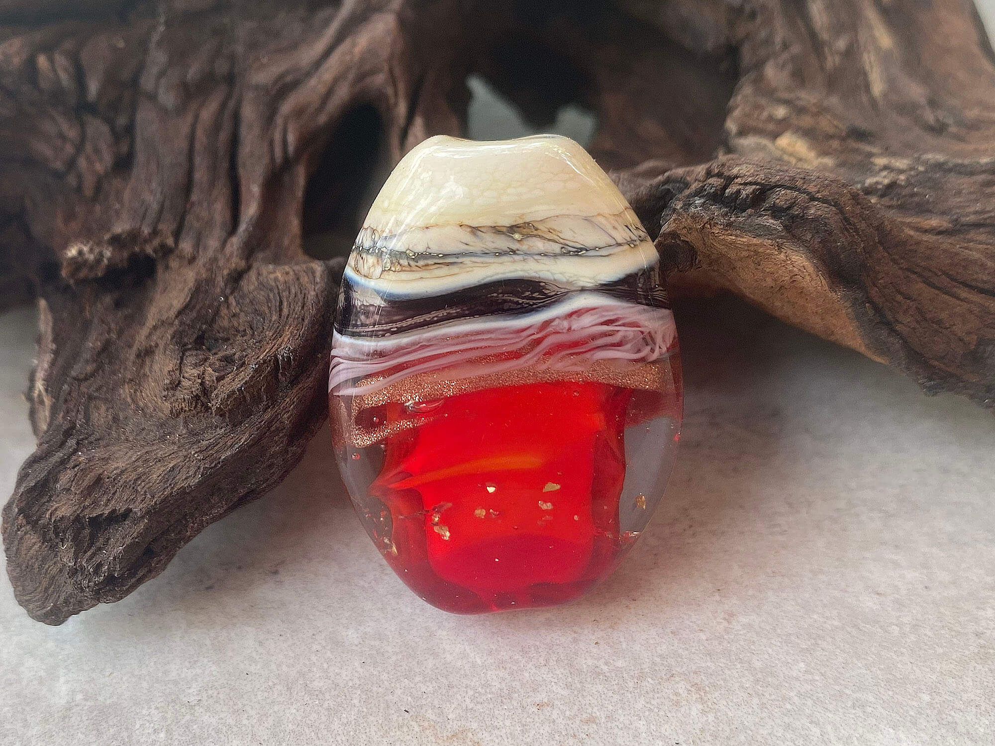 Handmade Red Ivory Organic Lampwork Glass Focal Bead for Jewelry Making - Perfect for Necklaces, Bracelets & DIY Craft Projects