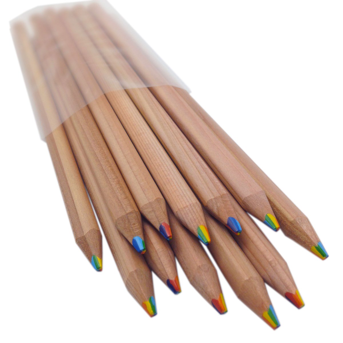 Rainbow Pencils 7 Colors in 1 - Triangular Grip - Natural Cedar (12 Pack) for Art & School