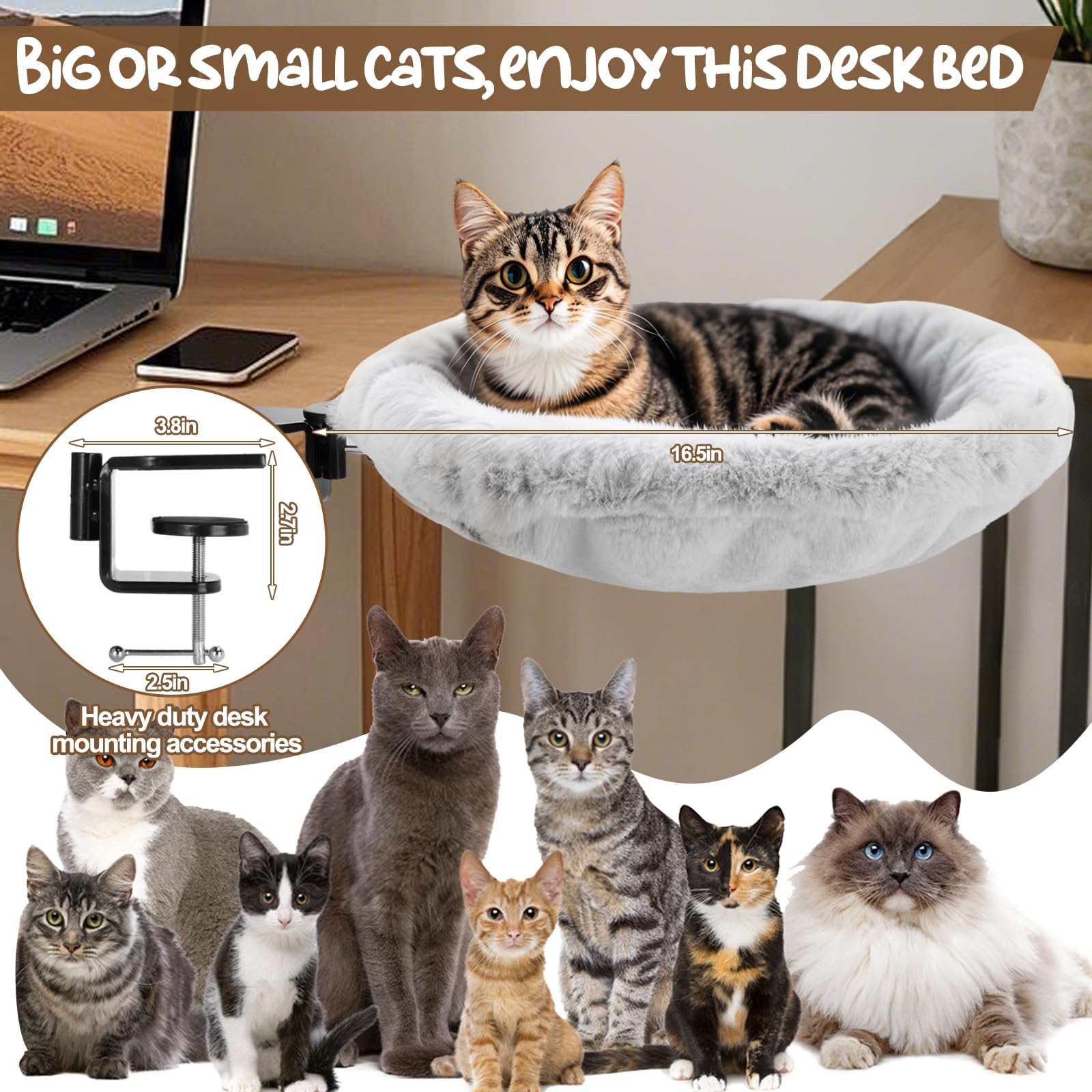 AIERSA Cat Desk Bed - Cozy Cat Perch for Home Office, Workspace & Study - Mountable Cat Hammock for Desk Attachment - Perfect for Laptops, Books & Relaxing Cats