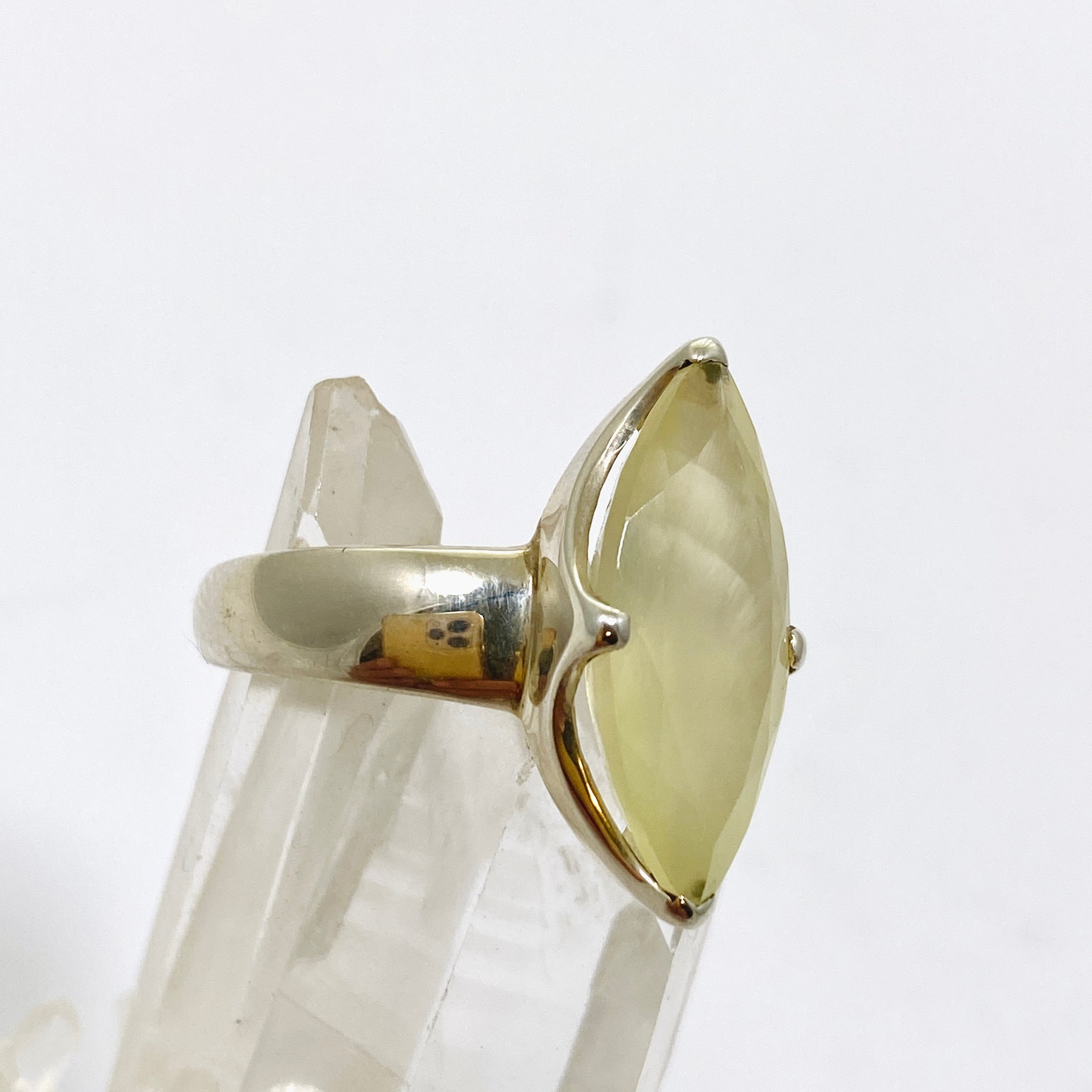 Prehnite Marquise Faceted Ring Size 7.5 - Dainty Green Gemstone Jewelry for Women - Perfect for Weddings, Engagements & Everyday Elegance