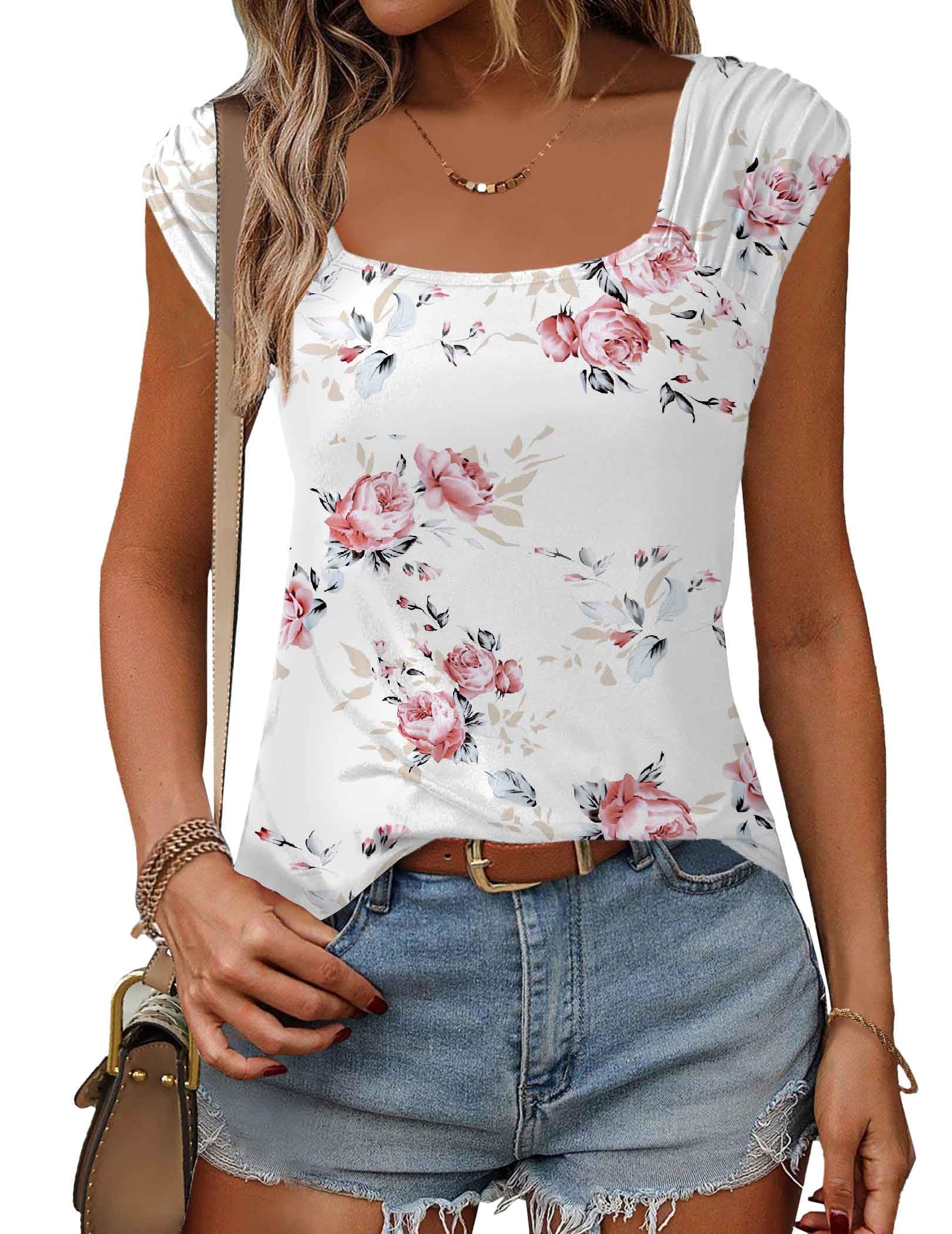 Zeagoo Women's Summer Tops - Cute Square Neck Sleeveless Blouse, Loose Casual Tunic Top with Cap Sleeves | Perfect for Beach, Vacation & Everyday Wear