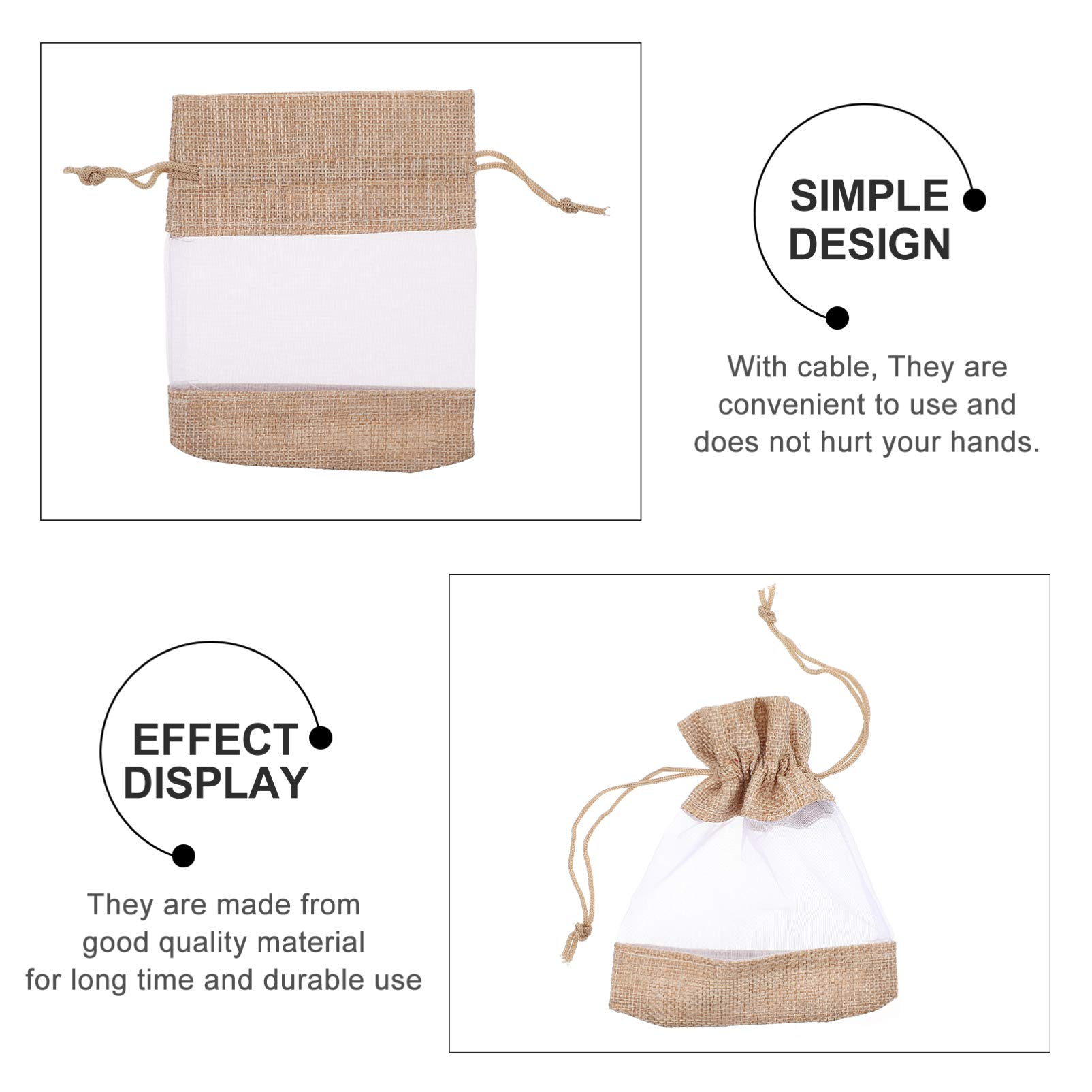 10-Piece Cabilock Linen Drawstring Bags - Window Sachet Bags for Jewelry, Favors, Snacks & Candy - Reusable Mesh Grocery Bags for Home Storage, Wedding Favors & Party Gifts
