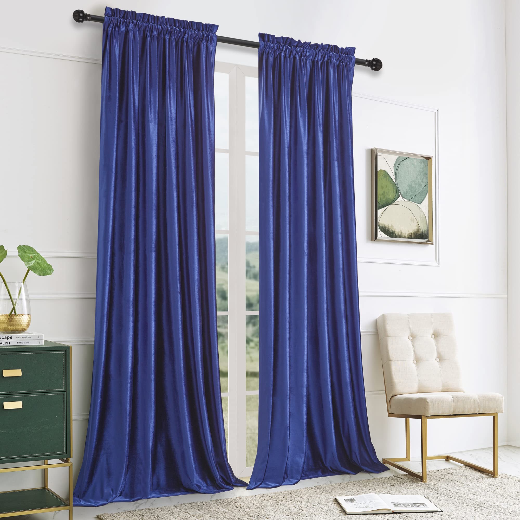Premium Blackout Curtains 84 Inch - Velvet Rod Pocket Drapes for Living Room & Bedroom, Set of 2 Panels, Semi Room Darkening Window Treatment in PRIMROSE Blue | Home Decor, Noise Reducing, Thermal Insulated for Better Sleep & Privacy