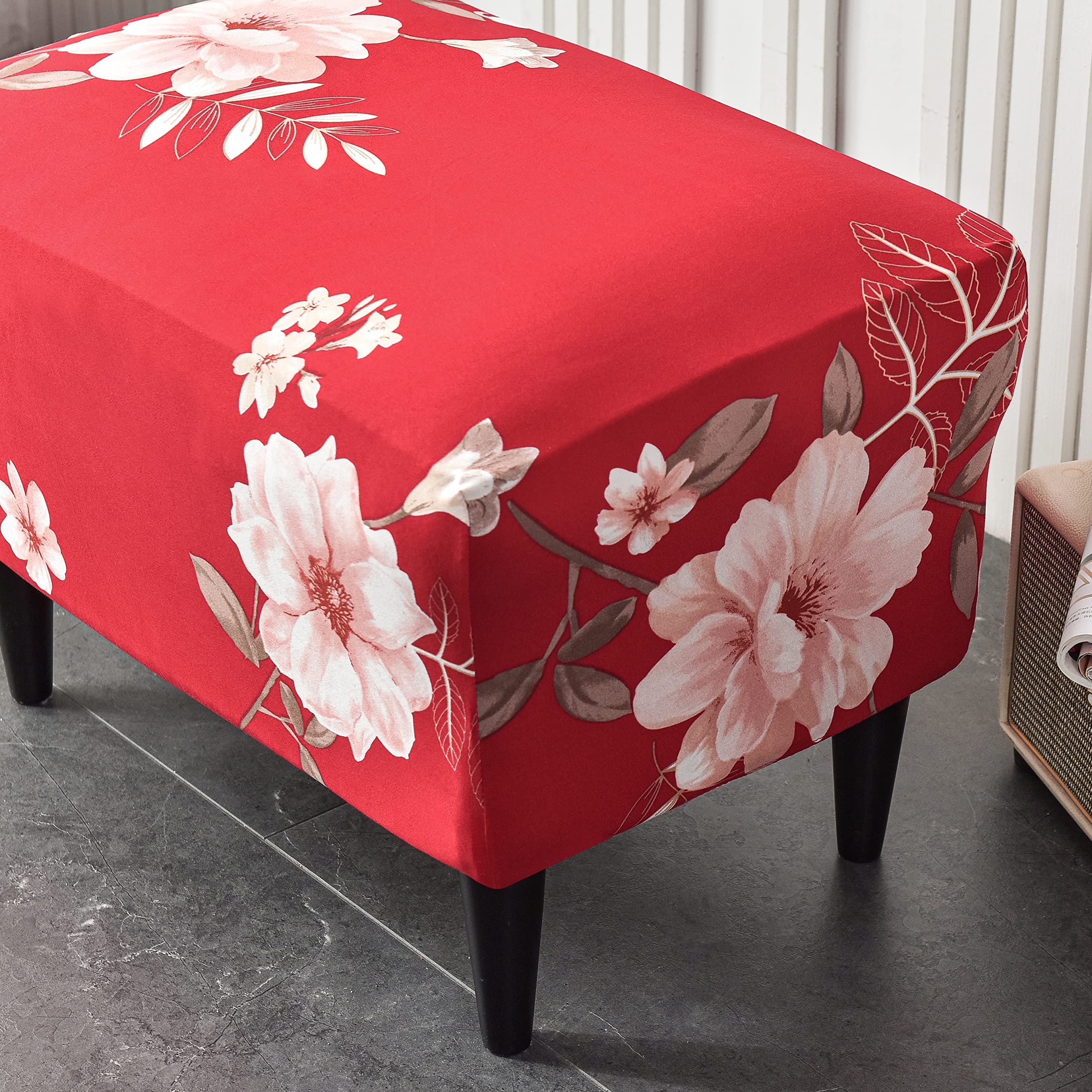 CRFATOP X-Large Printed Ottoman Chair Slipcover - Stretchable Rectangle Storage Stool Cover with Elastic Bottom for Footrest, Sofa & Furniture Protection (35