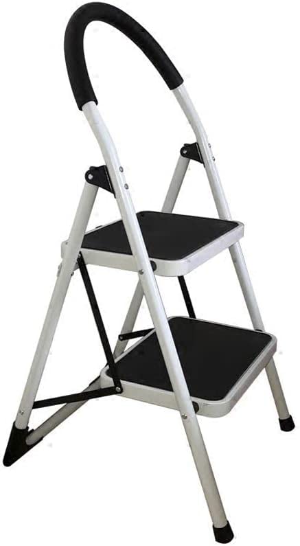 OKUOKA Foldable Metal Step Stool with Handrail - Portable Multifunctional Ladder Stool for Kitchen, Bathroom & Home Use (Black+White)