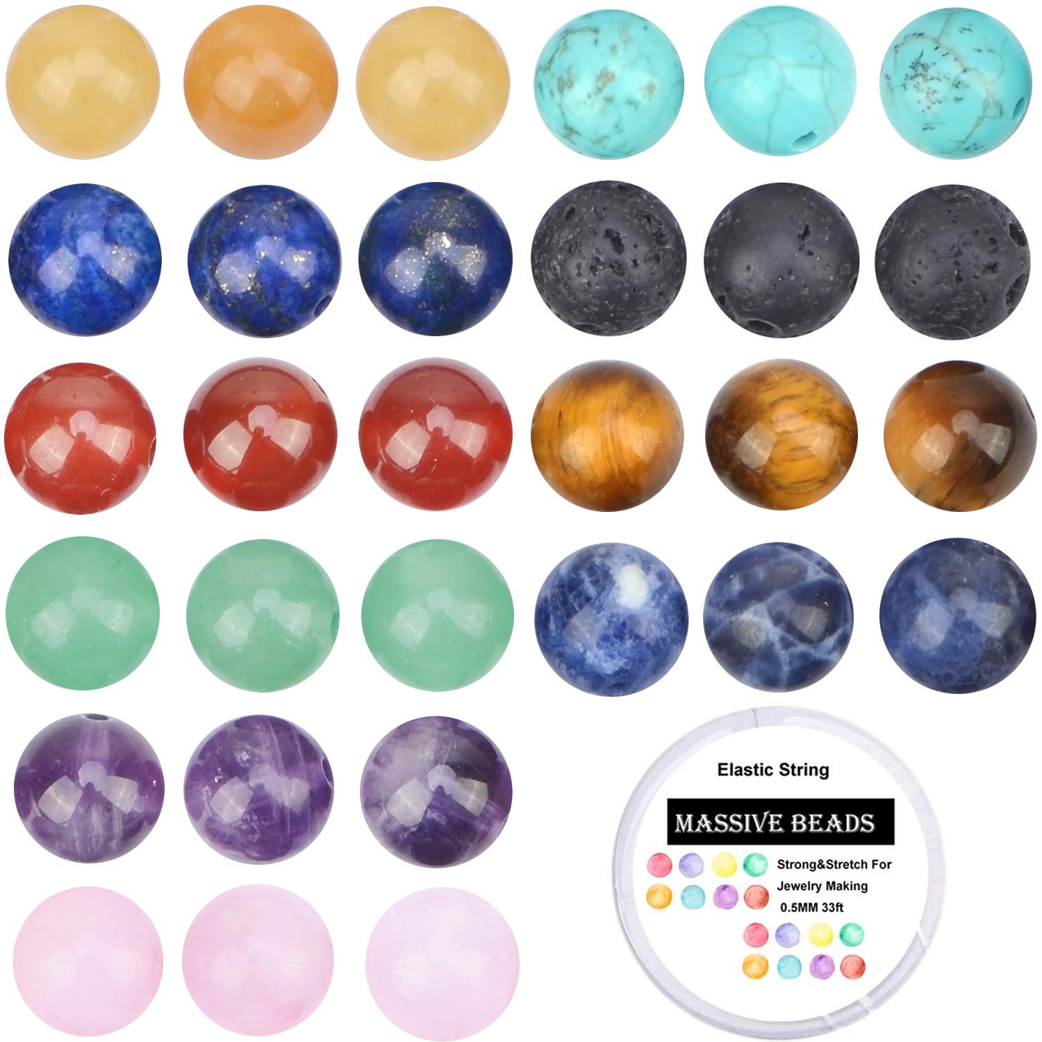 100Pcs Natural Crystal Beads - 8MM Round Gemstone Loose Beads for Jewelry Making, Energy Healing & DIY Crafts (Mixed Colors A) with Free Stretch Cord - Perfect for Bracelets, Necklaces & Spiritual Meditation Accessories