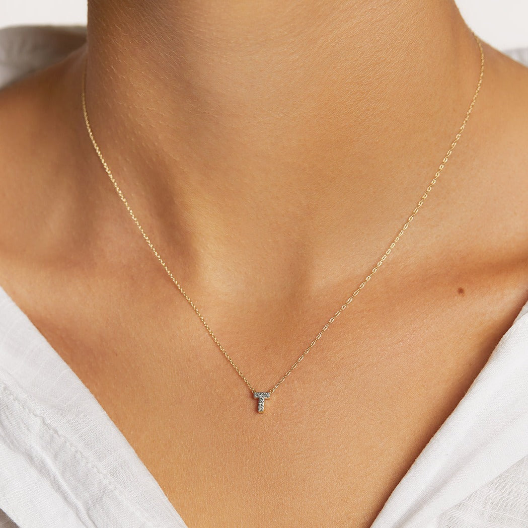 10k Gold Diamond Letter T Necklace - Elegant Initial Pendant for Women, Perfect for Gifts, Anniversaries, and Everyday Wear