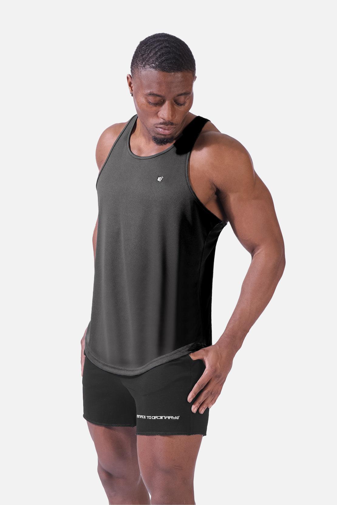 Jed North Men's Microfiber Dri-Fit Workout Tank Top - Dark Grey - Moisture Wicking Athletic Shirt for Gym, Running & Training