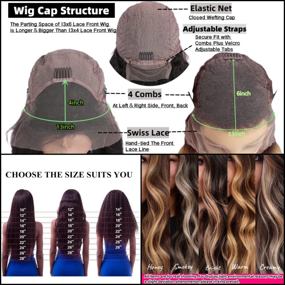 1B/30/33 Highlight Brown Glueless Pre-Plucked Body Wave Ombre Blonde Human Hair 13x6 HD Lace Front Wig for Black Women | 14 Inch Wet & Wavy Lace Wig with Baby Hair & Middle Part | 150% Density | Perfect for Daily Wear, Parties & Special Occasions