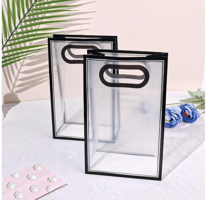 Satyam Kraft 6-Pack Translucent Gift Bags - Clear Goodie Bags for Valentine's Day, Weddings, Birthdays & Events | Reusable Shopping & Hamper Bags for Party Favors, Return Gifts & Festive Presents (Medium Size) - Perfect for Candy, Treats & Small Gifts
