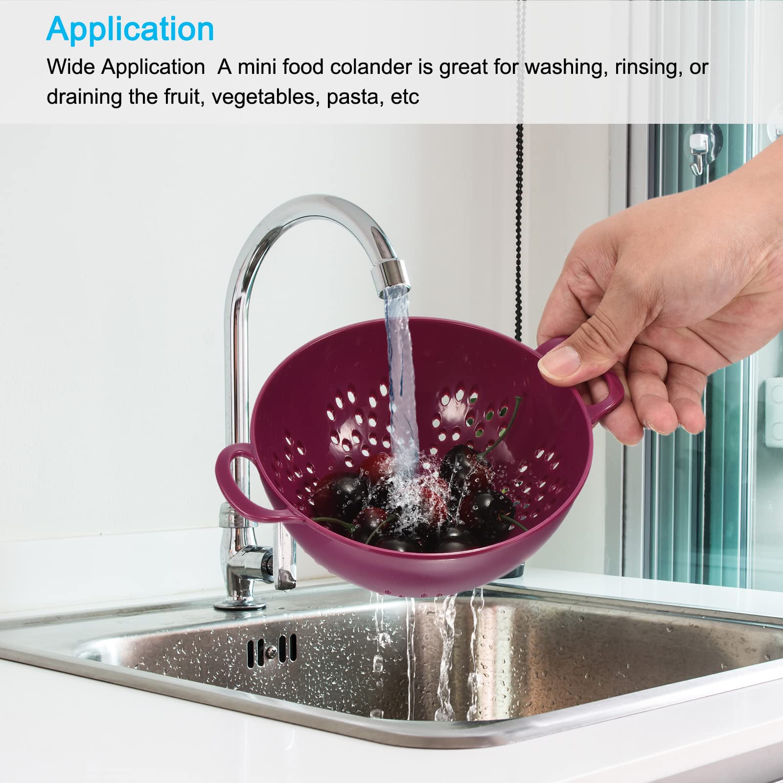 Mini Food Colander with Double Handles - Plastic Strainer for Washing Rice, Pasta, Fruits & Vegetables - Fine Mesh Kitchen Drainer (Purple) - Perfect for Meal Prep, Salad Making & Healthy Cooking