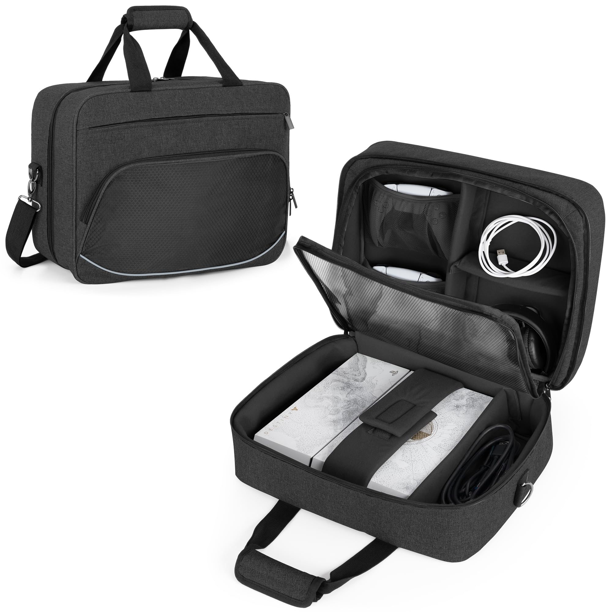 Trunab Black Travel Carrying Case for PS5/PS4/PS4 Pro/PS4 Slim/Xbox One/Xbox Series X|S - Multi-Compartment Gaming Accessory Storage Bag - Perfect for Travel, Home Organization & Console Protection