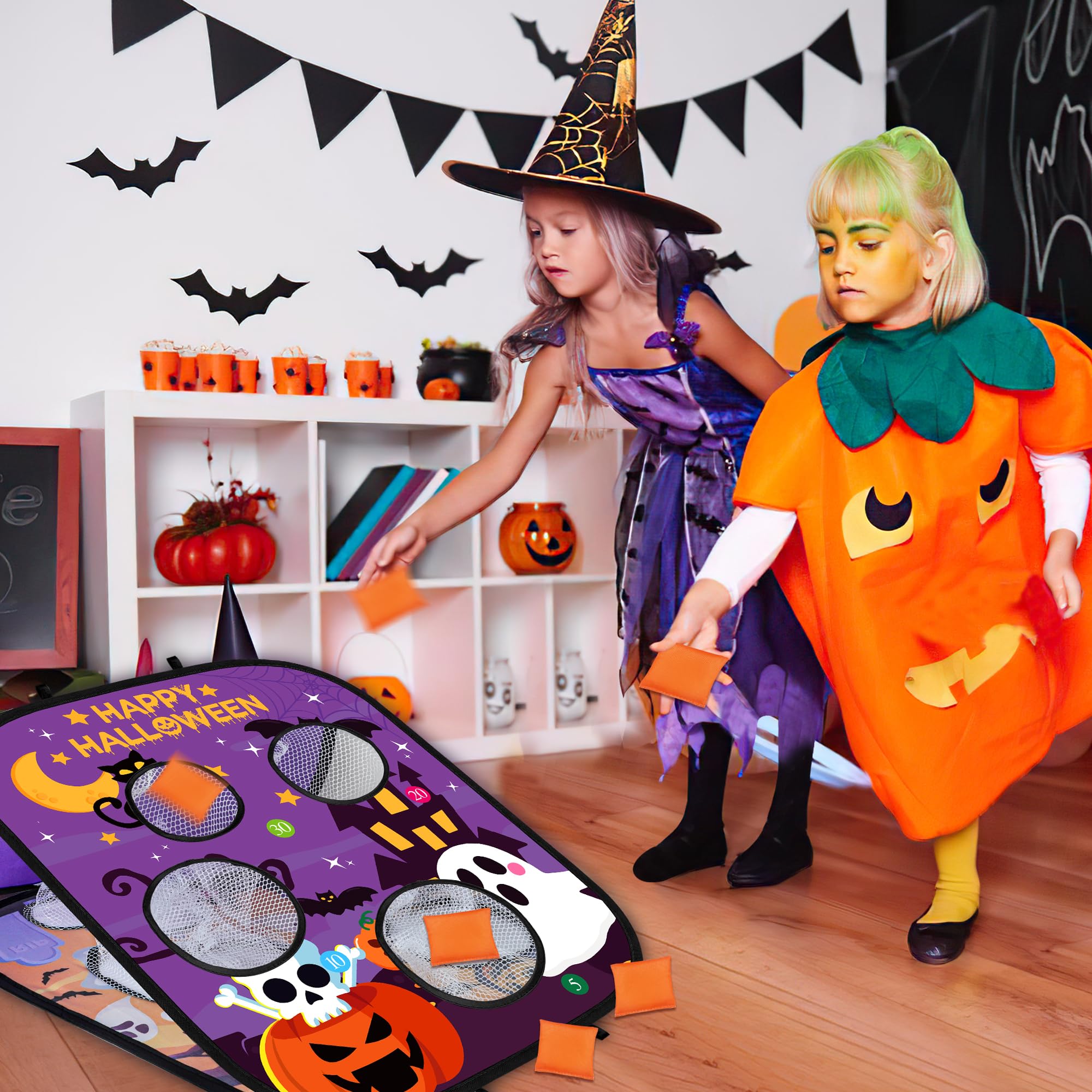 Spooky Grim Reaper Bean Bag Toss Game Set - Halloween Party Games for Kids, Classroom Carnival & Fall Festival Activities - Indoor/Outdoor Halloween Party Favors & Trunk or Treat Gifts (Perfect for School Events, Family Gatherings & Halloween Celebrations)